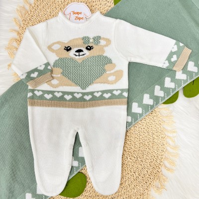 Saída de Maternidade Ursinha com Coração - Verde